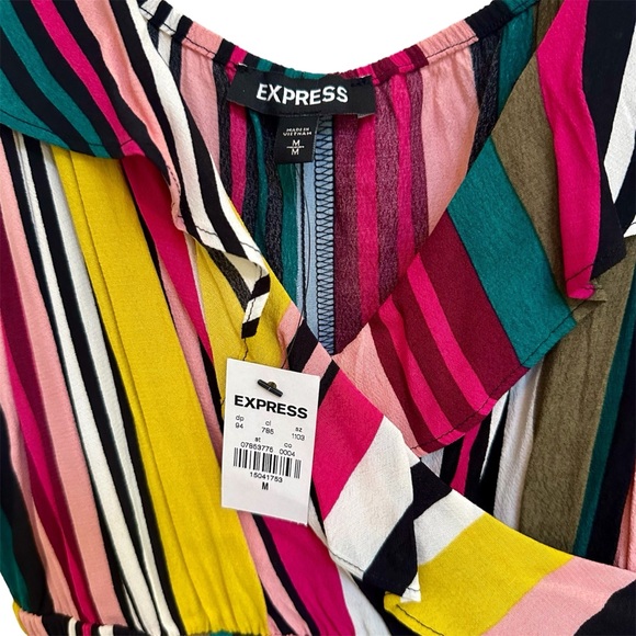 NWT!! Express Colorful striped ruffle dress w/ adjustable straps - Picture 4 of 5
